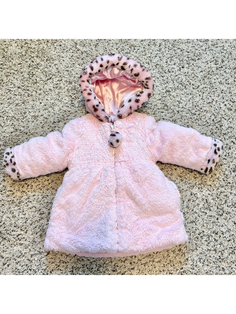 Bon Bebe Pink Faux Fur Leopard Coat Girls 2T Toddler Hooded Winter Jacket